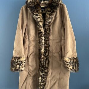 Dennis Basso Tan Jacket with Leopard Trim